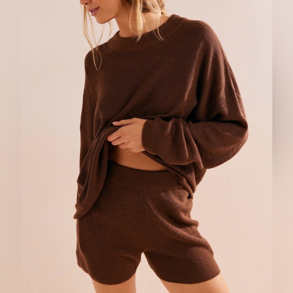 Free People Beach Cozy Ribbed Knit Set in Brown XL